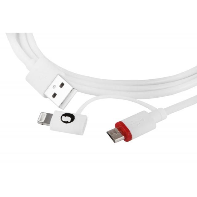SilverHT - Cable Combo MFI - MicroUSB + Lightning 1,5m - Blanco