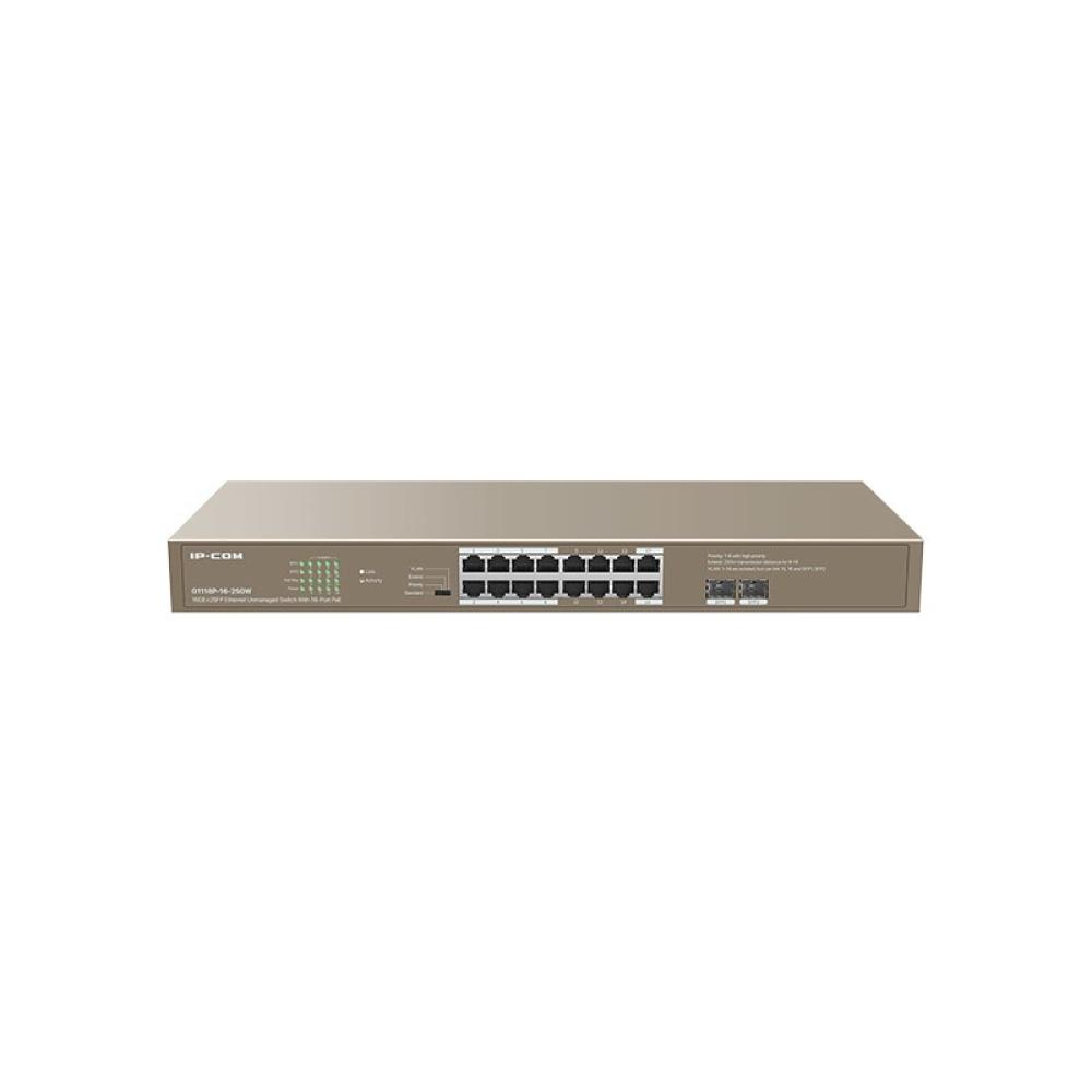 IP-COM Networks - G1118P-16-250W switch No administrado Gigabit Ethernet (10/100/1000) Energía sobre Ethernet (PoE) Marrón