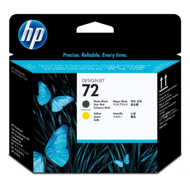 HP - Cabezal de impresión DesignJet 72 negro mate y amarillo