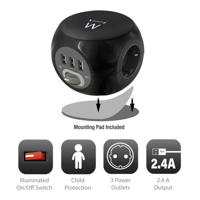 Ewent - EW3938 adaptador e inversor de corriente Interior Negro