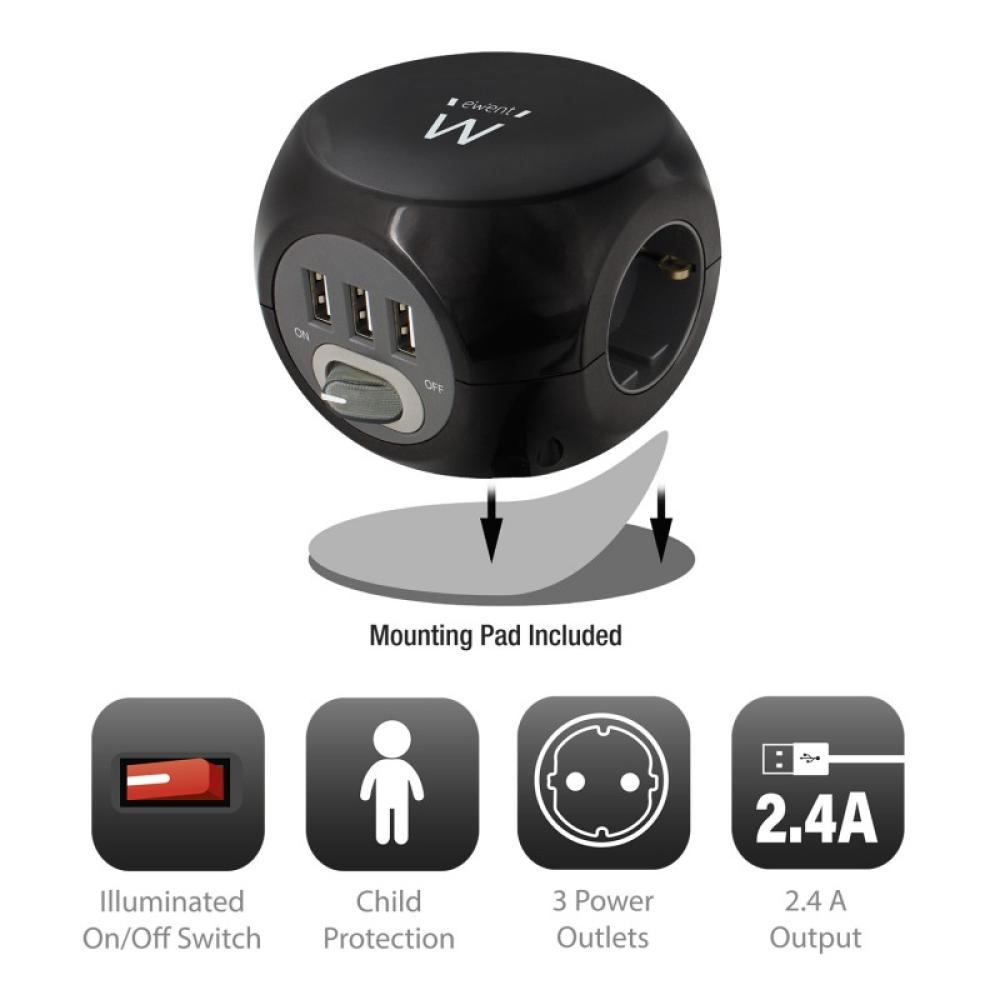 Ewent - EW3938 adaptador e inversor de corriente Interior Negro