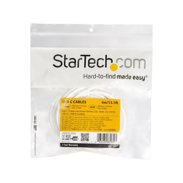 StarTech.com - Cable 4m USB-C a USB-C con capacidad para Entrega de Alimentación de 5A - USB Tipo C - Cable de Carga USBC - USB