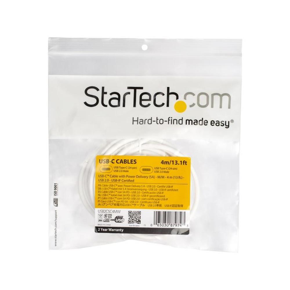 StarTech.com - Cable 4m USB-C a USB-C con capacidad para Entrega de Alimentación de 5A - USB Tipo C - Cable de Carga USBC - USB