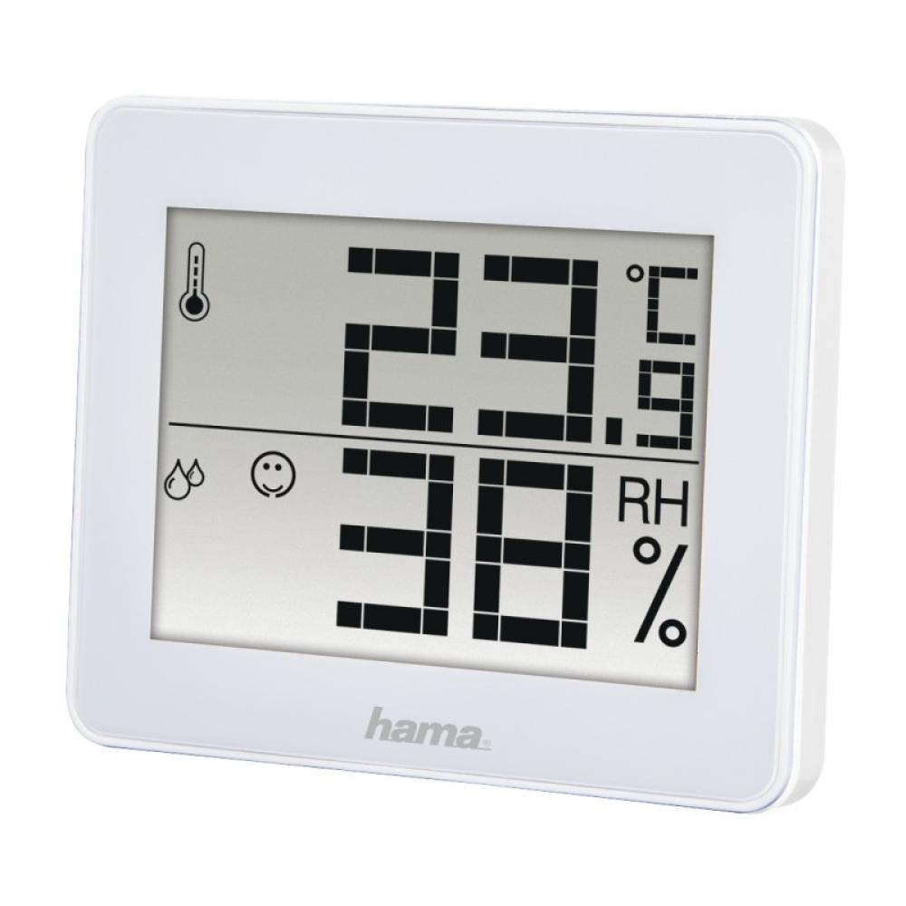 Hama - Termómetro e Higrómetro Digital (Control de humedad y temperatura de interiores, Almacenamiento de datos), Color Blanco