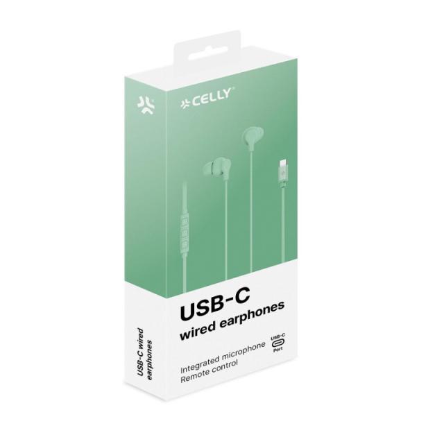 Celly - UP1600TYPECGN auricular y casco Auriculares Alámbrico Dentro de oído Llamadas/Música USB Tipo C Verde