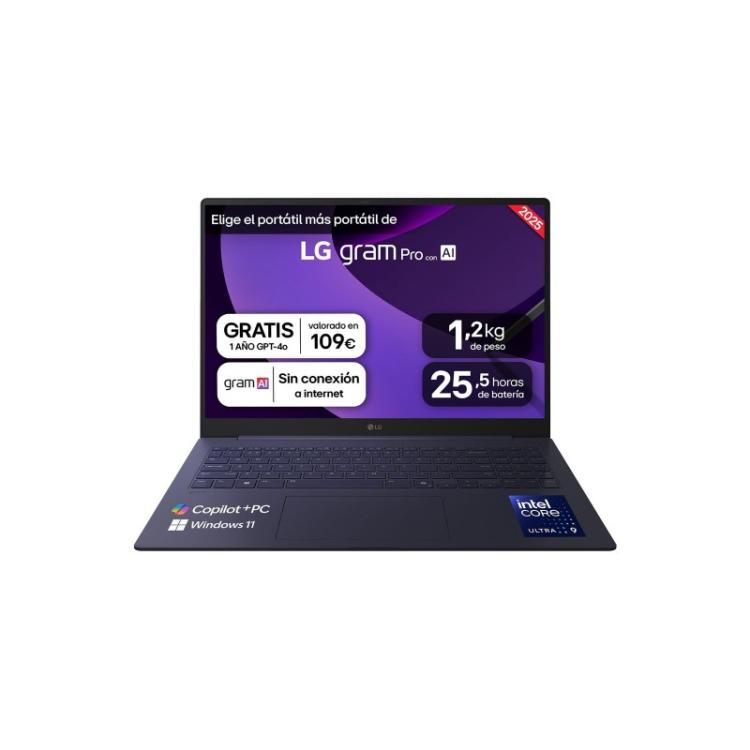 LG - Gram Pro 16Z90TS-G.AU99B ordenador portatil Copilot+ PC Intel Core Ultra 9 288V Portátil 40,6 cm (16") 2.5K 32 GB LPDDR5x-S