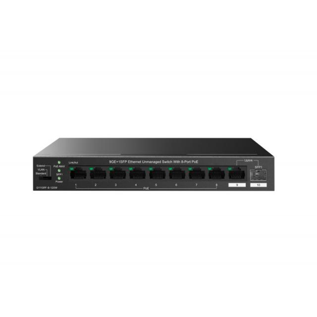 IP-COM Networks - G1110PF-8-120W switch No administrado Gigabit Ethernet (10/100/1000) Energía sobre Ethernet (PoE) Negro