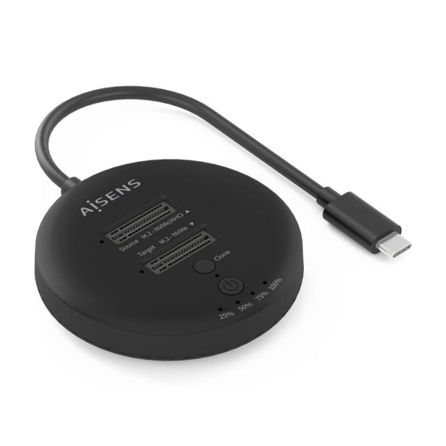 AISENS - Estacion De Docking De Doble Bahia NVME a USB 3.2 Gen2x2, Clone, Negro