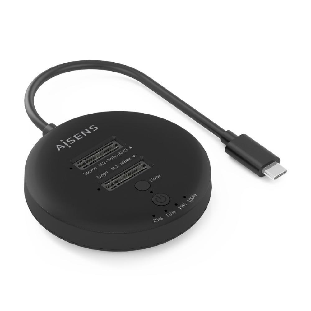 AISENS - Estacion De Docking De Doble Bahia NVME a USB 3.2 Gen2x2, Clone, Negro