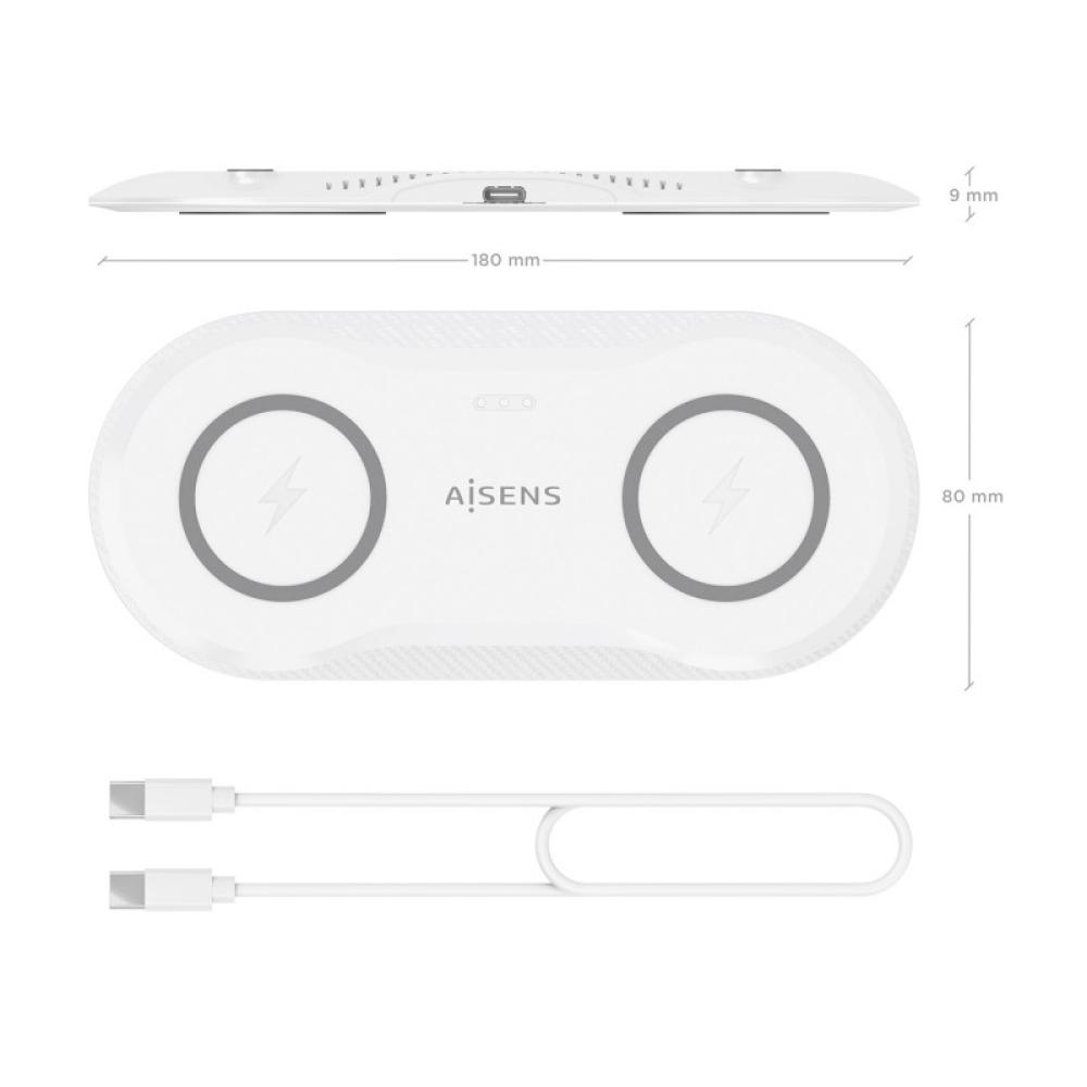 AISENS - Cargador Inalambrico USB-C 15W 2 en 1 Para Movil Auriculares, Blanco