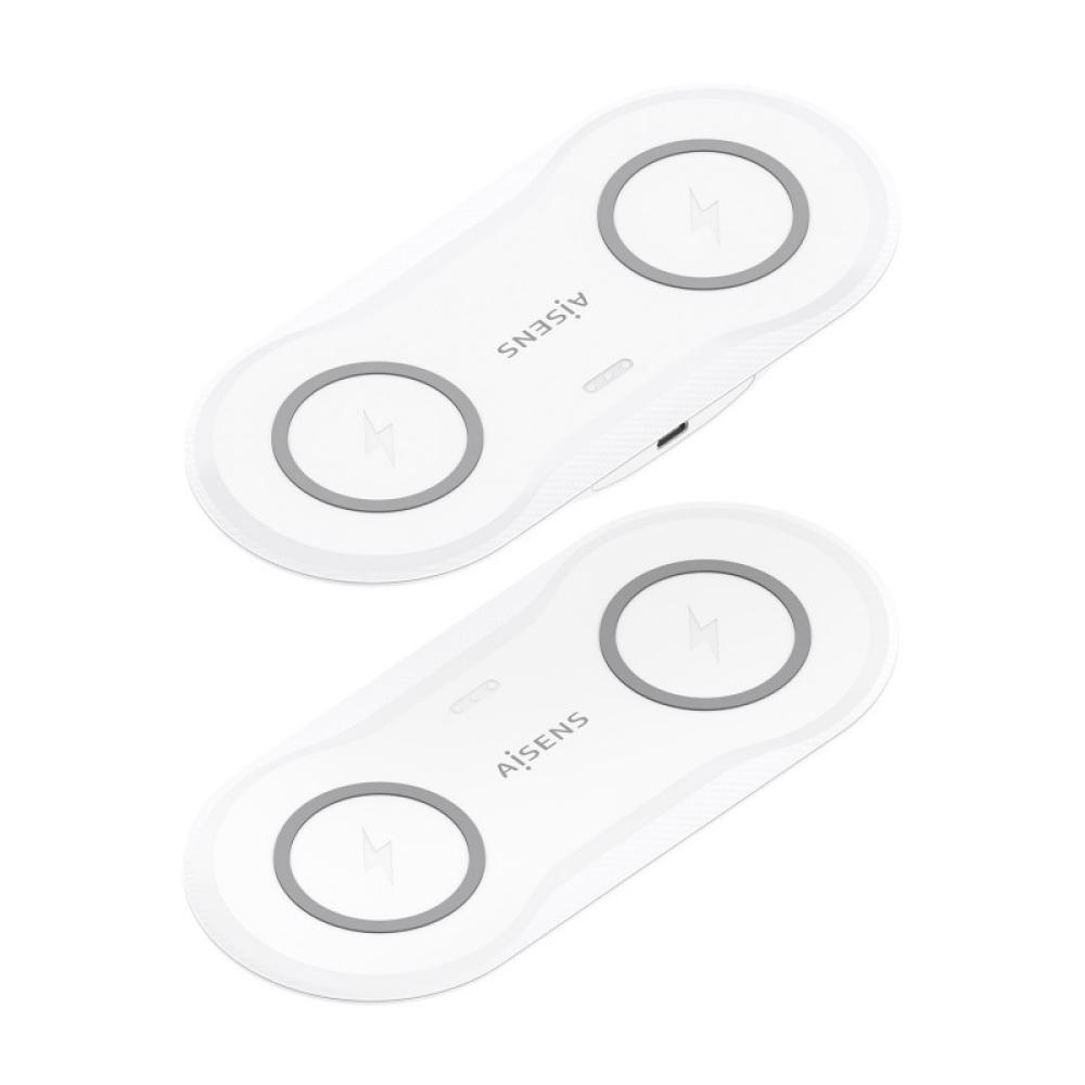 AISENS - Cargador Inalambrico USB-C 15W 2 en 1 Para Movil Auriculares, Blanco