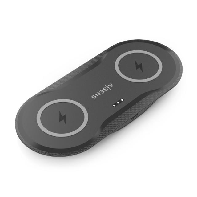 AISENS - Cargador Inalambrico USB-C 15W 2 en 1 Para Movil Auriculares, Negro