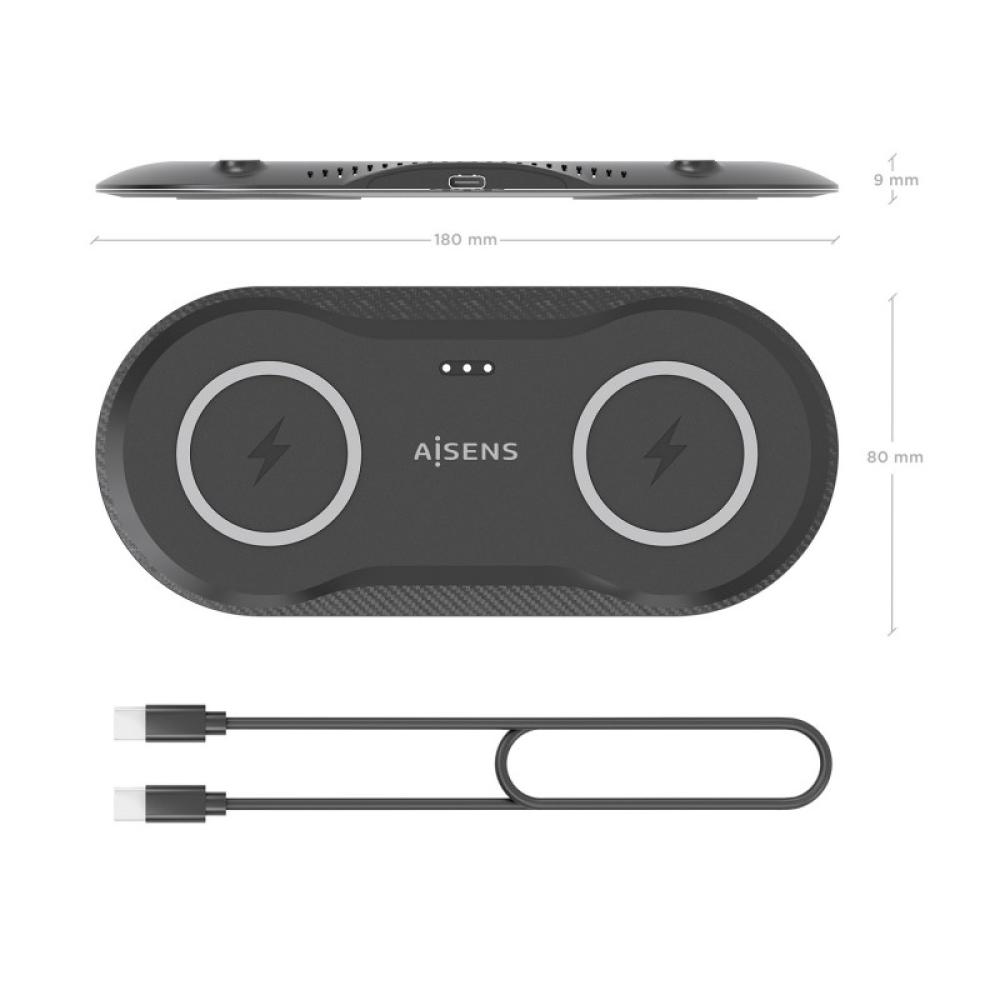 AISENS - Cargador Inalambrico USB-C 15W 2 en 1 Para Movil Auriculares, Negro