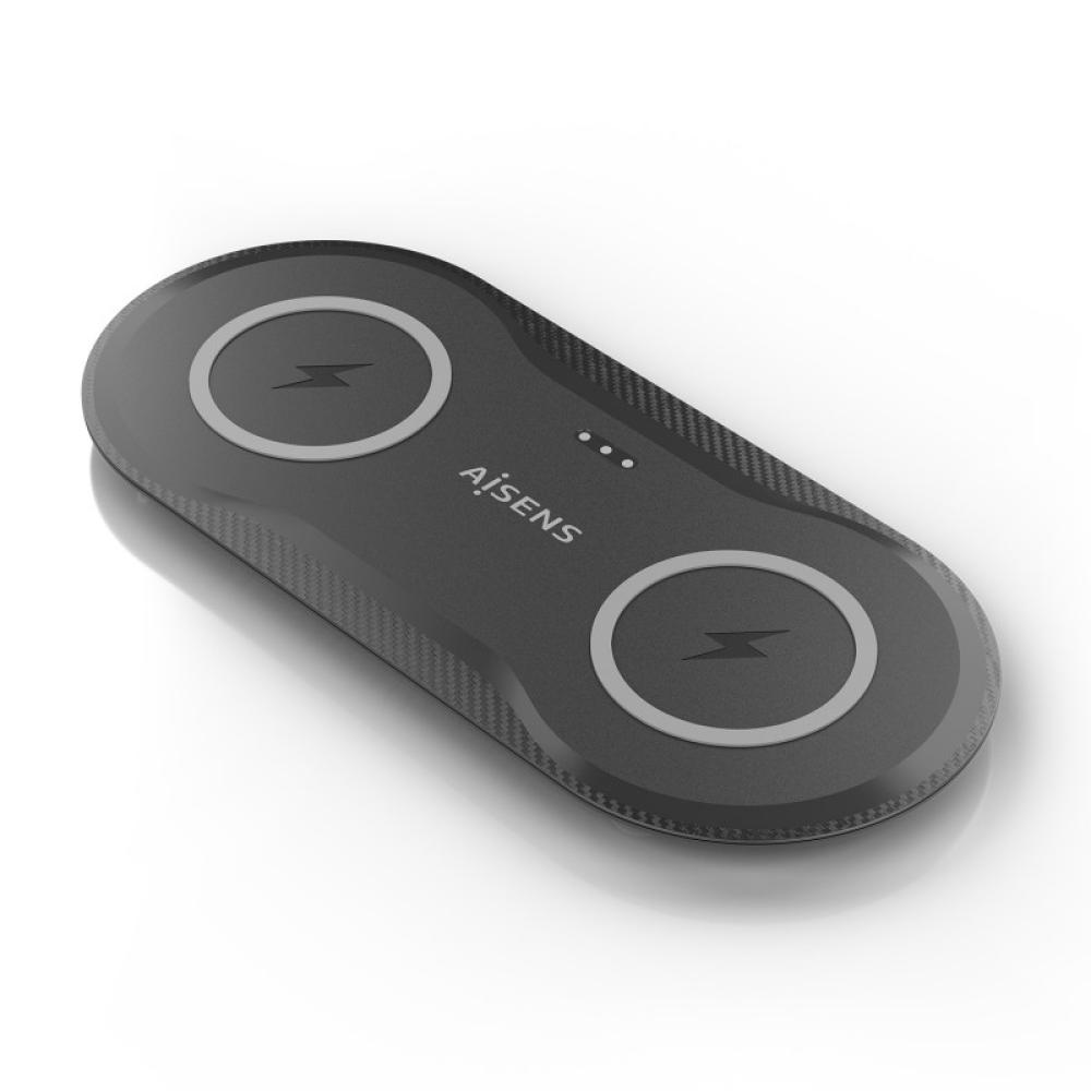 AISENS - Cargador Inalambrico USB-C 15W 2 en 1 Para Movil Auriculares, Negro