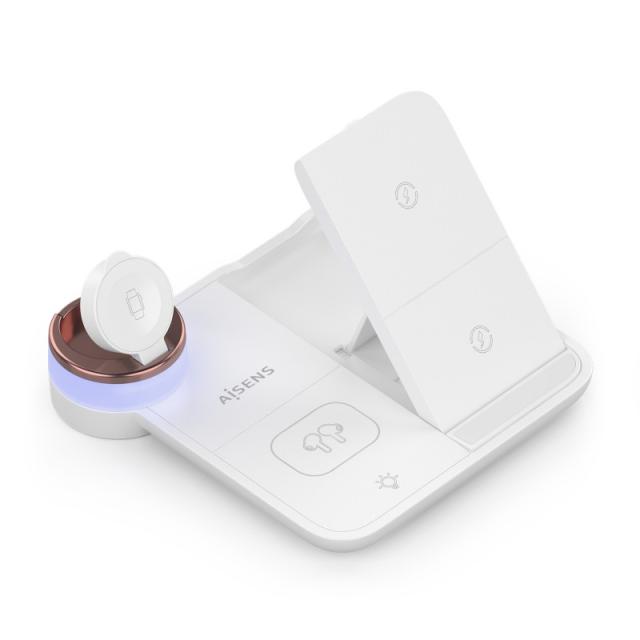 AISENS - Cargador Inalambrico USB-C 4 en 1 De 15W Para Movil, Apple Watch, Auriculares Con Estuche De Carga, - ASCH-15W4WC061-W