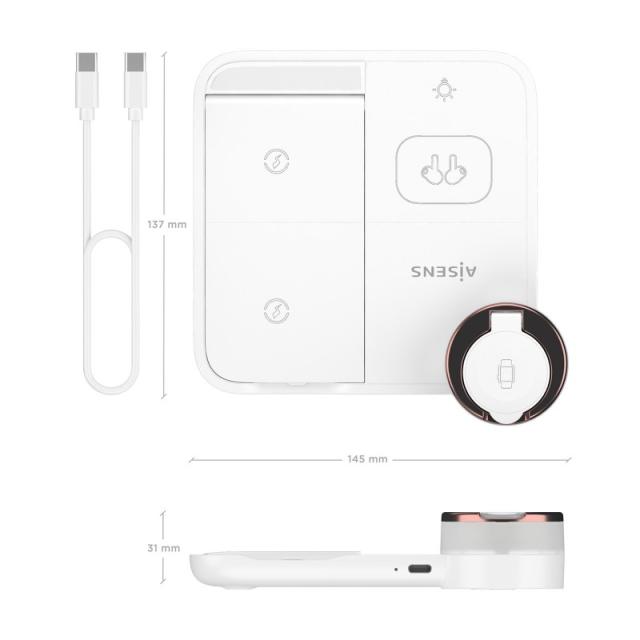 AISENS - Cargador Inalambrico USB-C 4 en 1 De 15W Para Movil, Apple Watch, Auriculares Con Estuche De Carga, - ASCH-15W4WC061-W