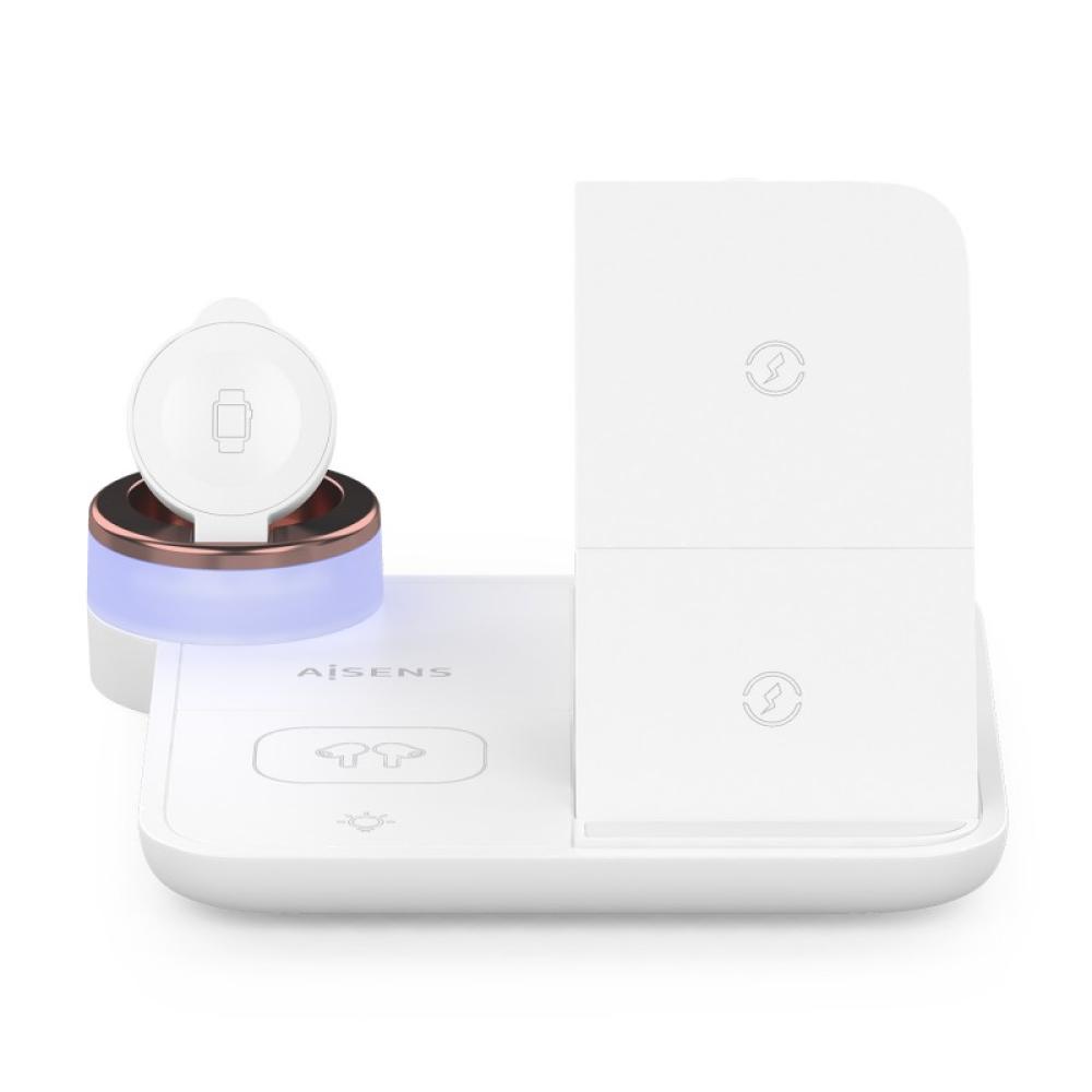 AISENS - Cargador Inalambrico USB-C 4 en 1 De 15W Para Movil, Apple Watch, Auriculares Con Estuche De Carga, - ASCH-15W4WC061-W