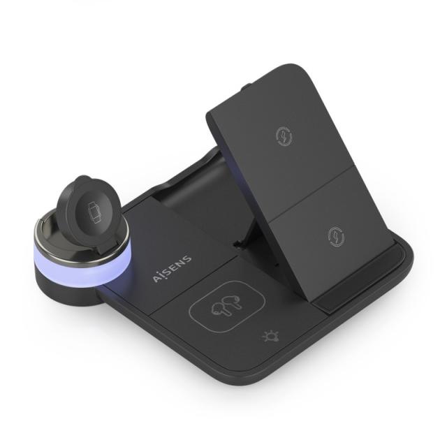 AISENS - Cargador Inalambrico USB-C 4 en 1 De 15W Para Movil, Apple Watch, Auriculares Con Estuche De Carga, - ASCH-15W4WC062-BK