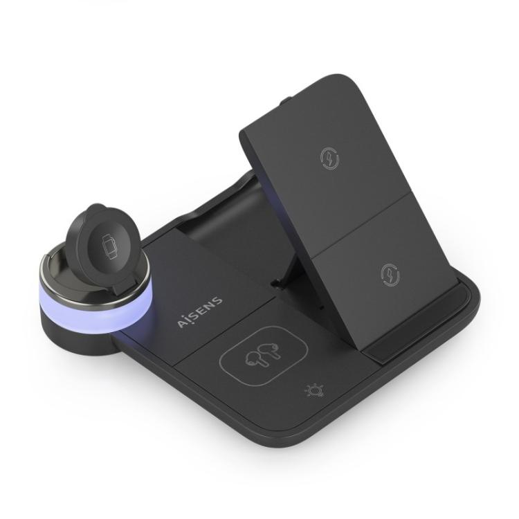 AISENS - Cargador Inalambrico USB-C 4 en 1 De 15W Para Movil, Apple Watch, Auriculares Con Estuche De Carga, - ASCH-15W4WC062-BK