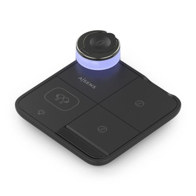 AISENS - Cargador Inalambrico USB-C 4 en 1 De 15W Para Movil, Apple Watch, Auriculares Con Estuche De Carga, - ASCH-15W4WC062-BK