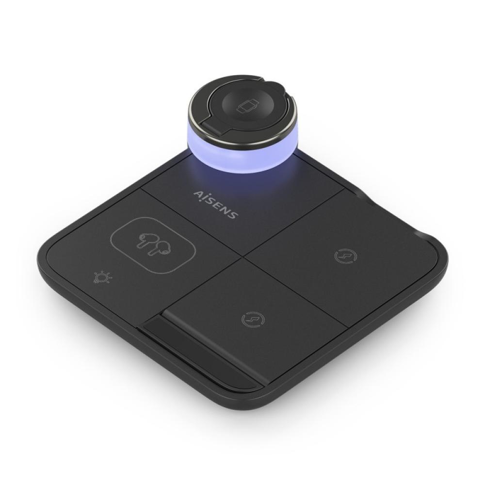 AISENS - Cargador Inalambrico USB-C 4 en 1 De 15W Para Movil, Apple Watch, Auriculares Con Estuche De Carga, - ASCH-15W4WC062-BK