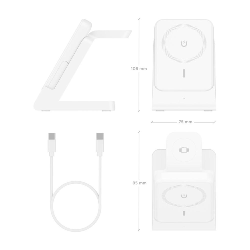 AISENS - Cargador Inalambrico USB-C 4 en 1 De 15W Para Movil, Apple Watch, Auriculares Con Estuche De Carga, - ASCH-15W4WC063-W