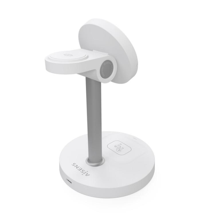 AISENS - Cargador Inalambrico USB-C 3 en 1 De 15W Para Movil, Apple Watch, Auriculares Con Estuche De Carga, Blanco