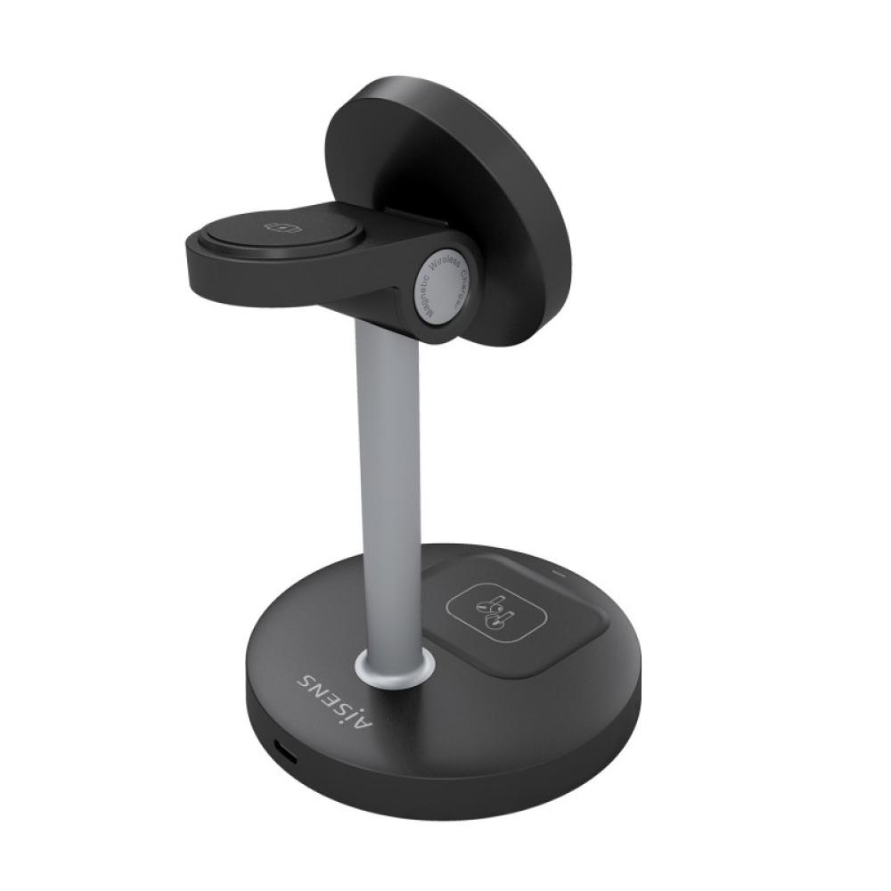 AISENS - Cargador Inalambrico USB-C 4 en 1 De 15W Para Movil, Apple Watch, Auriculares Con Estuche De Carga, - ASCH-15W3WC066-BK