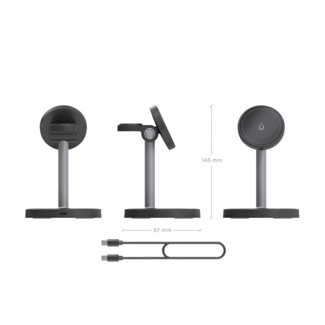 AISENS - Cargador Inalambrico USB-C 4 en 1 De 15W Para Movil, Apple Watch, Auriculares Con Estuche De Carga, - ASCH-15W3WC066-BK