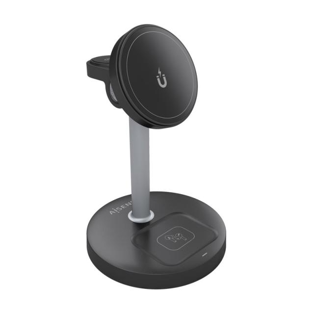 AISENS - Cargador Inalambrico USB-C 4 en 1 De 15W Para Movil, Apple Watch, Auriculares Con Estuche De Carga, - ASCH-15W3WC066-BK