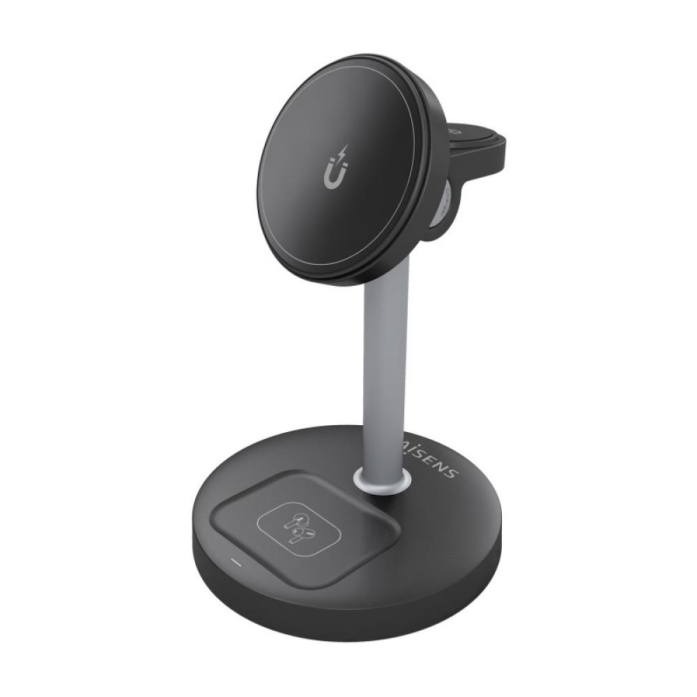 AISENS - Cargador Inalambrico USB-C 4 en 1 De 15W Para Movil, Apple Watch, Auriculares Con Estuche De Carga, - ASCH-15W3WC066-BK