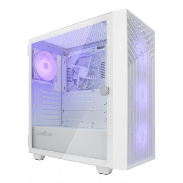 CoolBox - GAMING CAJA ATX GA300 GRIDLINE ARGB WHITE USB-C 3.2 GEN1 SIN FTE + 5 VENTILADORES