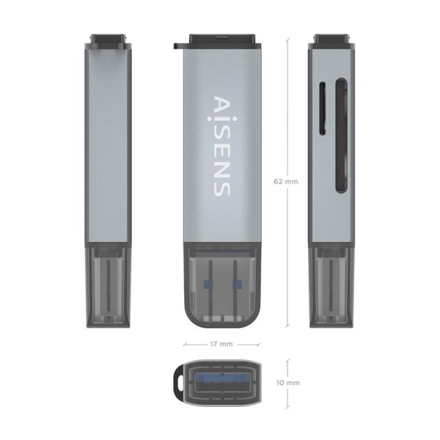 AISENS - Lector De Tarjetas SD, Micro SD, MMC, Rs-MMC, MMC Micro, USB-A, Gris