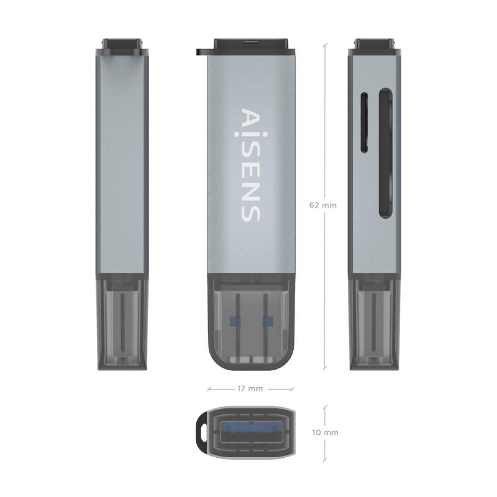 AISENS - Lector De Tarjetas SD, Micro SD, MMC, Rs-MMC, MMC Micro, USB-A, Gris