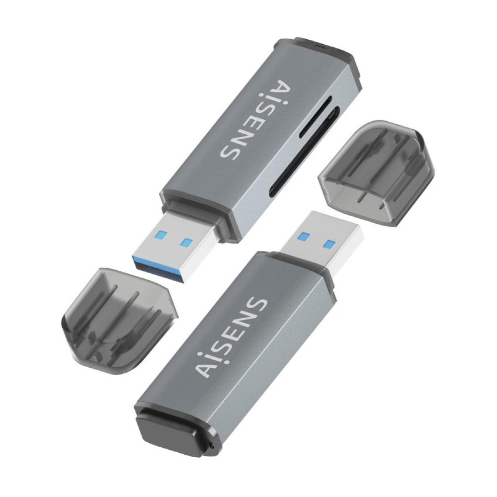AISENS - Lector De Tarjetas SD, Micro SD, MMC, Rs-MMC, MMC Micro, USB-A, Gris
