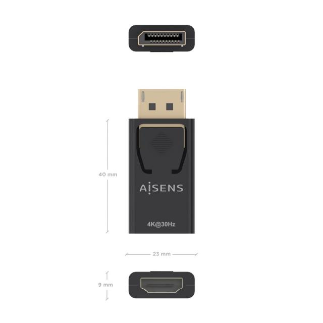 AISENS - Conversor Displayport A HDMI 4K@30Hz, DP/M-HDMI/H, Negro