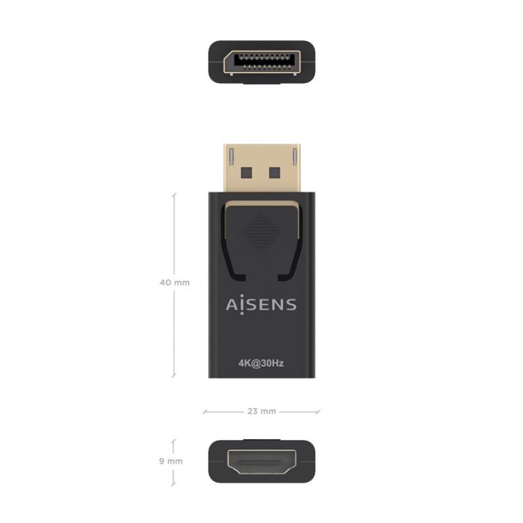 AISENS - Conversor Displayport A HDMI 4K@30Hz, DP/M-HDMI/H, Negro
