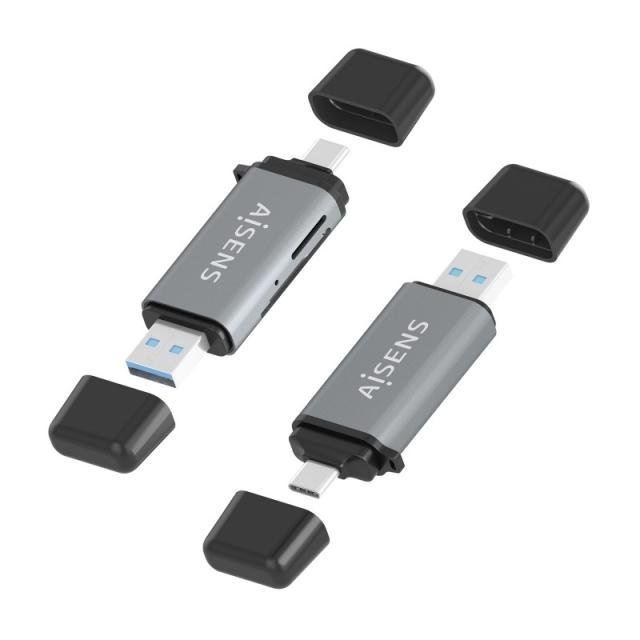 AISENS - Lector De Tarjetas SD, Micro SD, MMC, Rs-MMC, MMC Micro, USB-A y USB-C, Gris - ASCR-2AC11-GR