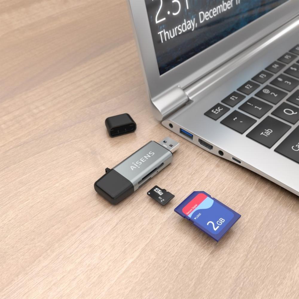 AISENS - Lector De Tarjetas SD, Micro SD, MMC, Rs-MMC, MMC Micro, USB-A y USB-C, Gris - ASCR-2AC11-GR
