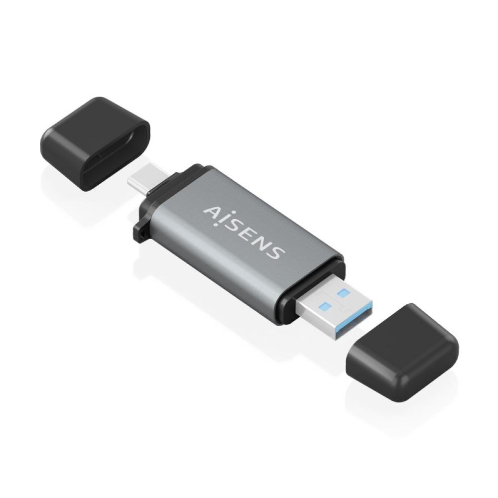 AISENS - Lector De Tarjetas SD, Micro SD, MMC, Rs-MMC, MMC Micro, USB-A y USB-C, Gris - ASCR-2AC11-GR