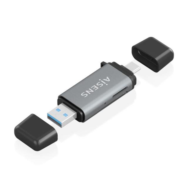 AISENS - Lector De Tarjetas SD, Micro SD, MMC, Rs-MMC, MMC Micro, USB-A y USB-C, Gris - ASCR-2AC11-GR