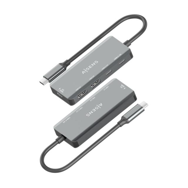 AISENS - Hub USB 3.1 USB-C, USB-C/M-1xUSB-C PD 100W+1xUSB-C USB3.0/H+1xUSB-C USB2.0/H+2xUSB-A USB2.0/H, Gris, 15cm