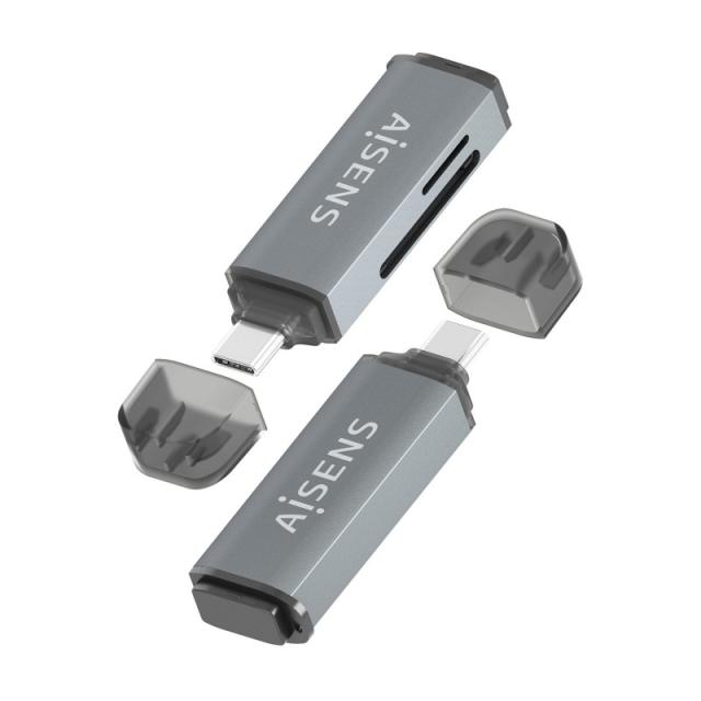 AISENS - Lector De Tarjetas SD, Micro SD, MMC, Rs-MMC, MMC Micro, USB-C, Gris