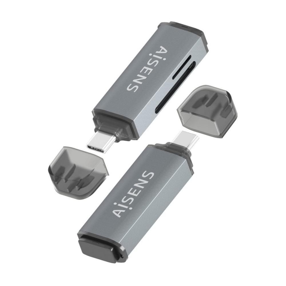 AISENS - Lector De Tarjetas SD, Micro SD, MMC, Rs-MMC, MMC Micro, USB-C, Gris