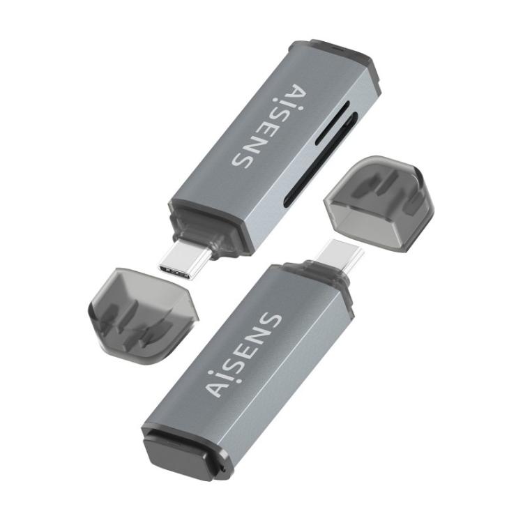 AISENS - Lector De Tarjetas SD, Micro SD, MMC, Rs-MMC, MMC Micro, USB-C, Gris