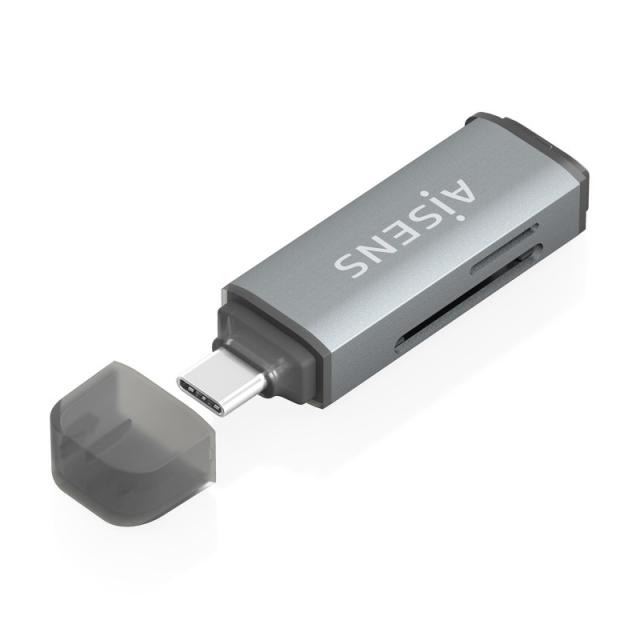AISENS - Lector De Tarjetas SD, Micro SD, MMC, Rs-MMC, MMC Micro, USB-C, Gris