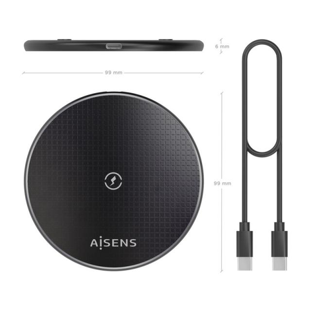 AISENS - Cargador Inalambrico USB-C 15W Para Movil, Negro