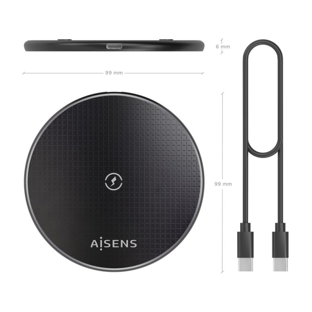 AISENS - Cargador Inalambrico USB-C 15W Para Movil, Negro