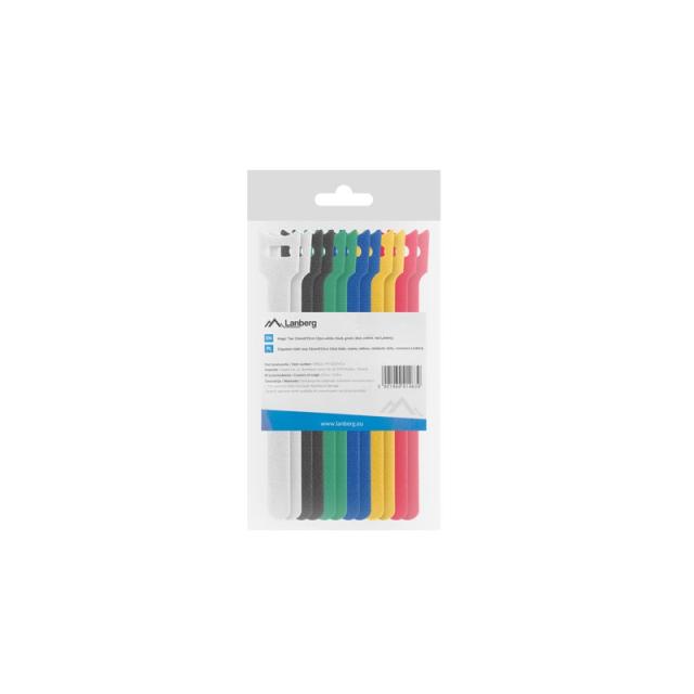 Lanberg - ORG01-MT150-MC6 presilla Bridas adherentes para cables Tela Negro, Azul, Verde, Rojo, Blanco, Amarillo 12 pieza(s)