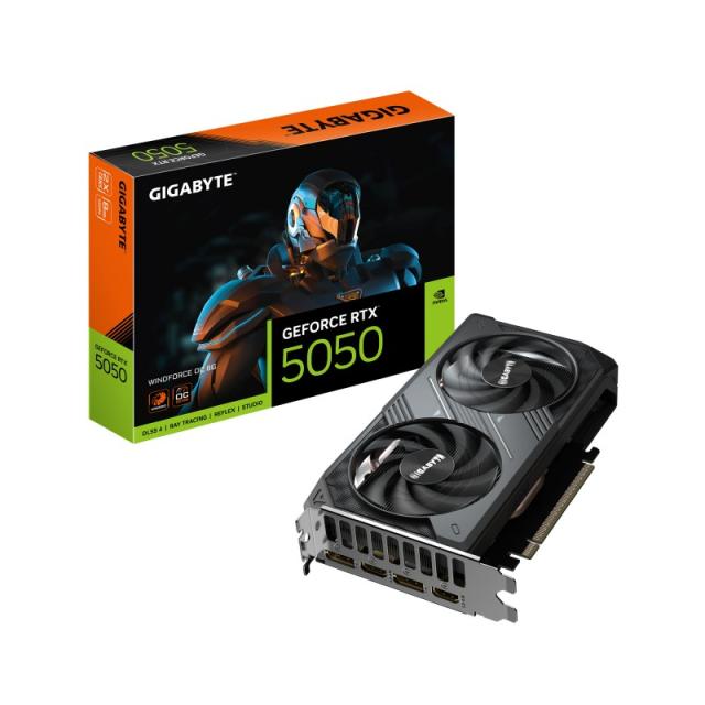 GIGABYTE - GeForce RTX 5050 WINDFORCE OC 8G Tarjeta Gráfica - 8GB GDDR6, 128bit, PCI-E 5.0, 2587MHz Frecuencia del núcleo, 2 x D